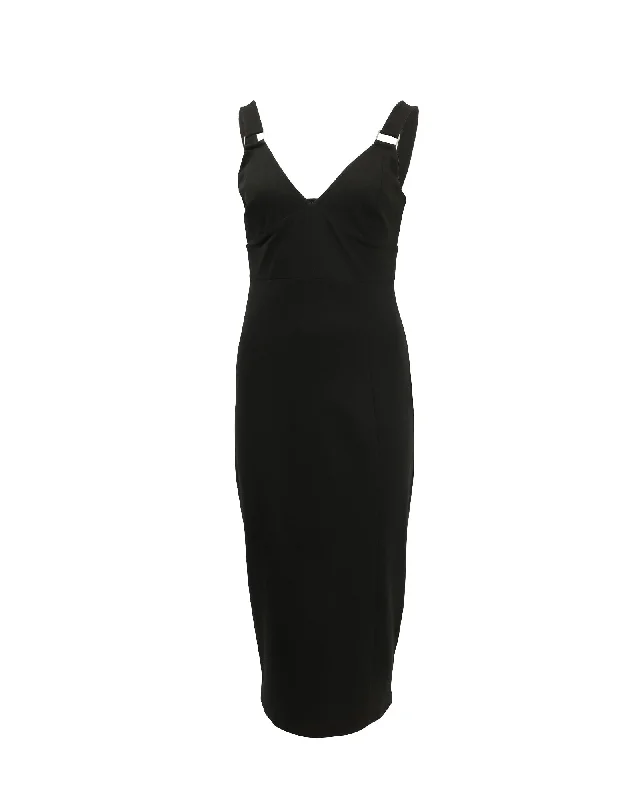 Affordable Women's Garments Elegant Contour Michael Kors Sleeveless Dress with Buckle Strap in Black Viscose