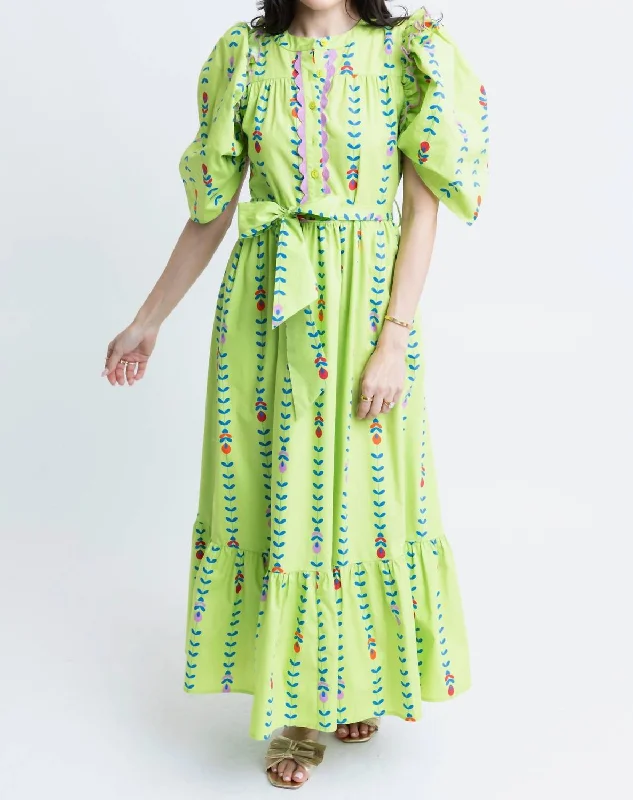 Women's Clothing Sets Limited - Edition Drops Mod Floral Vine Poplin Ruffle Maxi Dress In Lime Green