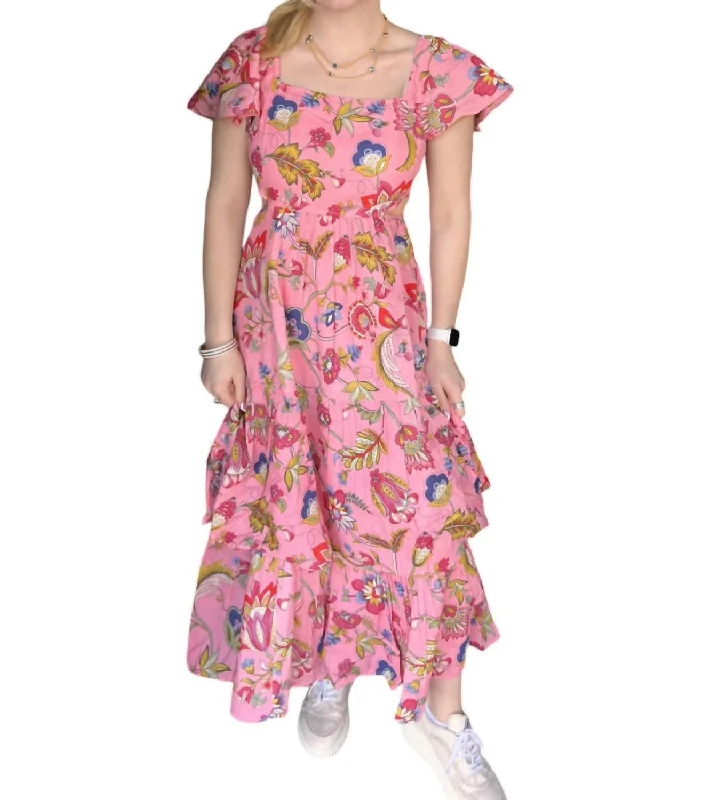 Women's Comfortable Clothes For Weekends Feminine Grace Monica Floral Tiered Dress In Pink