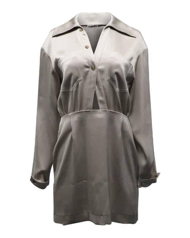 Women's Outerwear Clothing Classic Charm Nanushka Cutout Shirt Dress in Taupe Triacetate Polyester