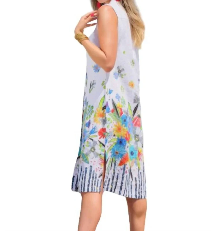 Women's Activewear Apparel Modern Romance New Bouquet Coming Soon Sleeveless Linen Dress In White