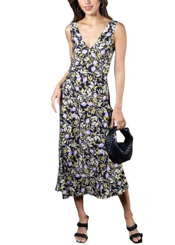 Women's Luxury Apparel Sophisticated Cut Nocturne Bias Slip Midi Dress In Lilac Floral