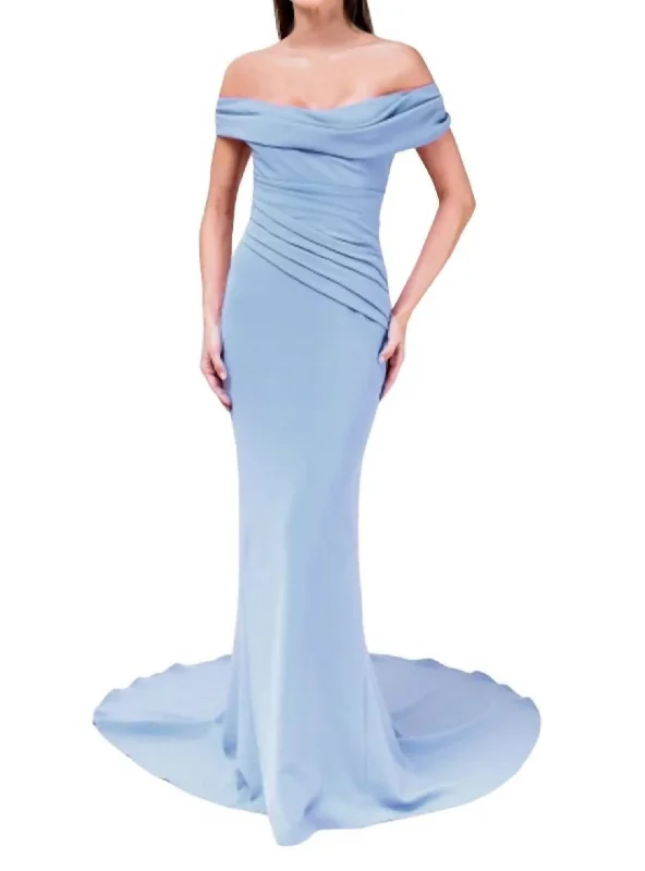 Women's Activewear Apparel Today Only Off-The-Shoulder Draped Gown In Light Blue