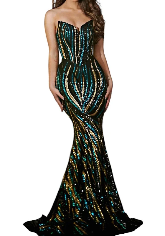 Women's Comfortable Lounge Attire Big Savings on Minimalist Office Styles Ornate Mermaid Evening Gown In Black Gold