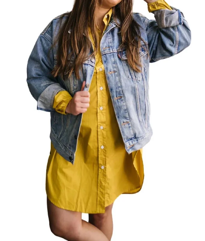 Women's Stylish Outdoor Outfit Hollywood Glam Award - Show Style Oversized Shirt Dress In Mustard