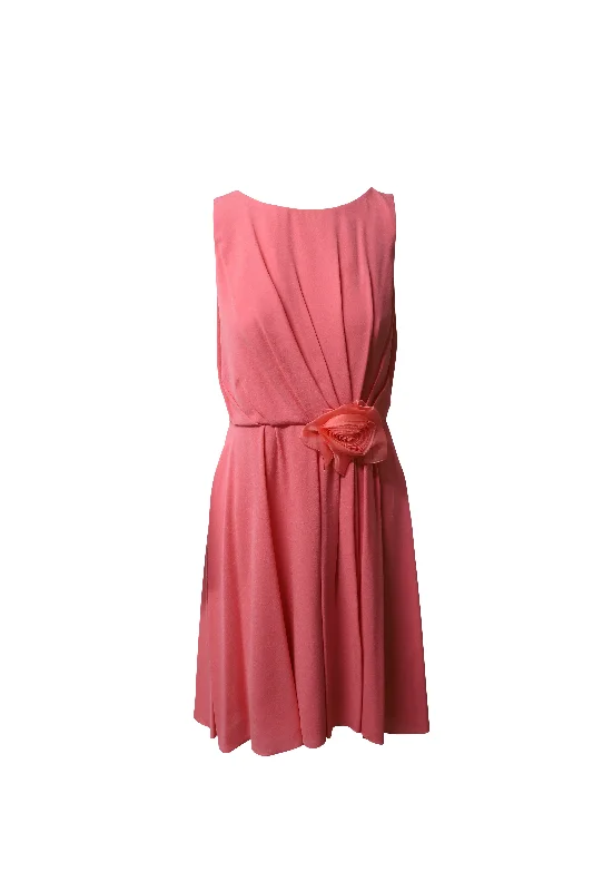 Women's Plus-Size Attire Seasonal Trend Paule Ka Sleeveless Shift Dress with Rosette in Pink Silk