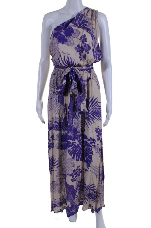 Casual Chic Women's Clothes Lightweight Fabric Pinko Womens Floral Print Sleeveless One Shoulder Maxi Dress Purple