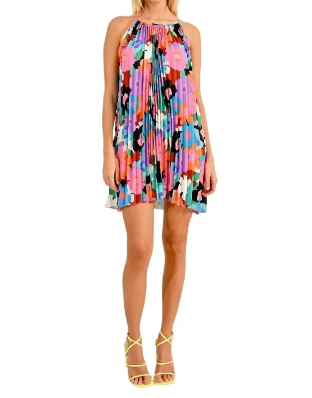 Women's Party Clothes Casual Elegance Pleated Floral Mini Dress In Multicolor