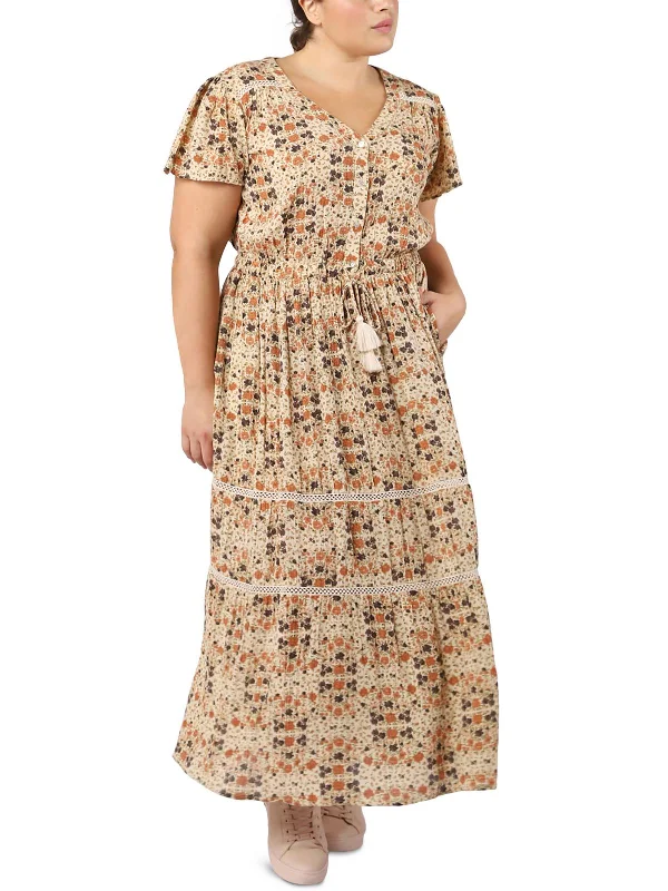 Affordable Fashion Clothing For Women Effortless Comfort Plus Womens Tea Length Floral Print Maxi Dress