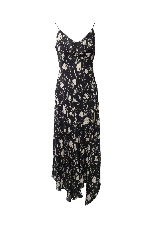 Affordable Women's Clothes Limited - Stock Polo by Ralph Lauren Spaghetti-strap Floral-print Maxi Day Dress in Black Mulberry Silk