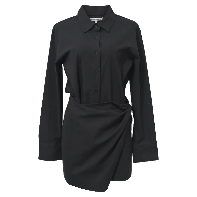 Plus-Size Women's Clothing Elevated Style Reformation Weston Shirt Dress in Black Cotton