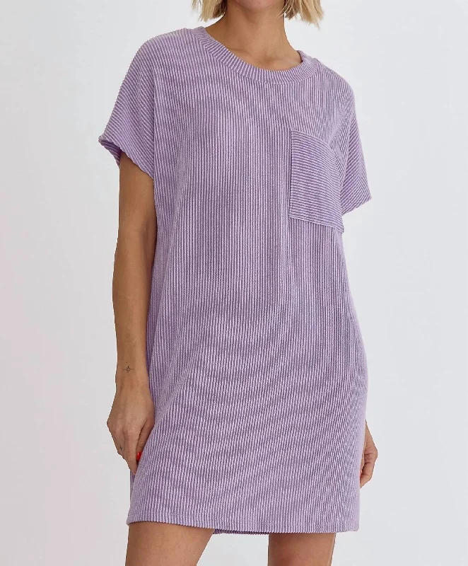 Women's Clothing For Holiday Travel Romantic Date - Night Ensemble Ribbed T-Shirt Dress In Lavender