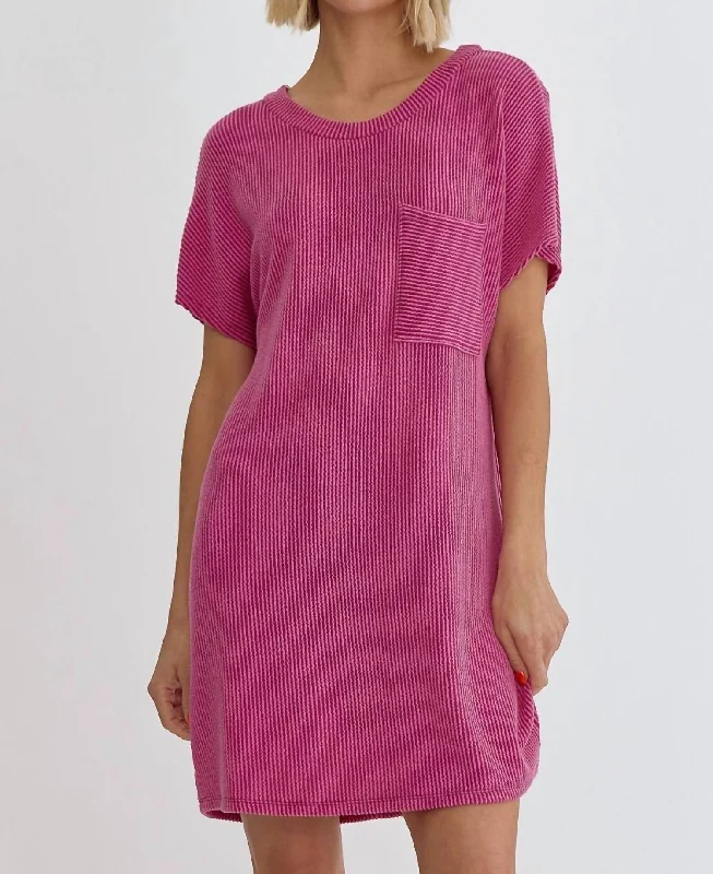 High-Fashion Women's Clothing Feminine Flow Ribbed T-Shirt Dress In Orchid