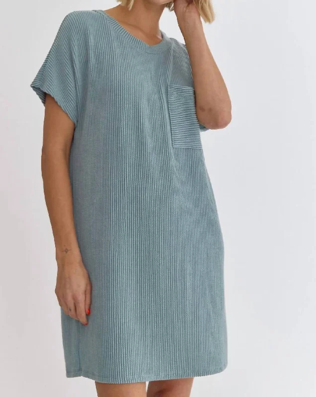 Sustainable Women's Clothing Effortless Sophistication Ribbed T-Shirt Dress In Teal