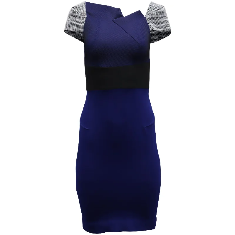 Women's Holiday Attire Minimalist Office - Ready Style Roland Mouret Accent Sleeve Bodycon Dress in Blue Polyester