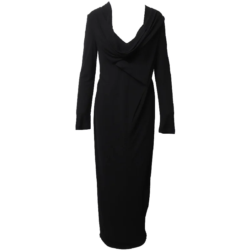 Women's Travel Outfit Set Elegant Contour Roland Mouret Lace Back Detail Long Draped Gown in Black Viscose