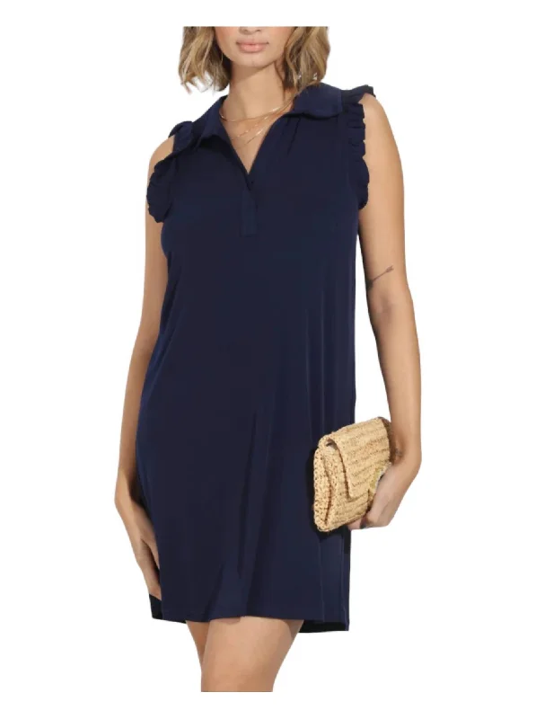 Women's Evening Apparel Casual Elegance Ruffle Sleeveless Swing Dress In Navy