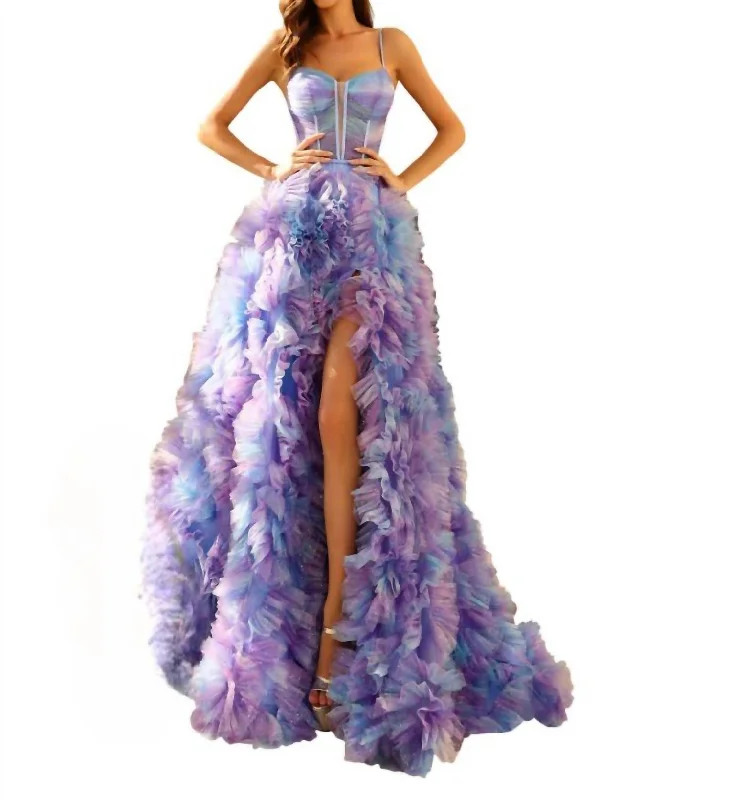 Stylish Women's Garments Refined Simplicity Ruffled Corset Bodice Evening Gown In Lilac/multi