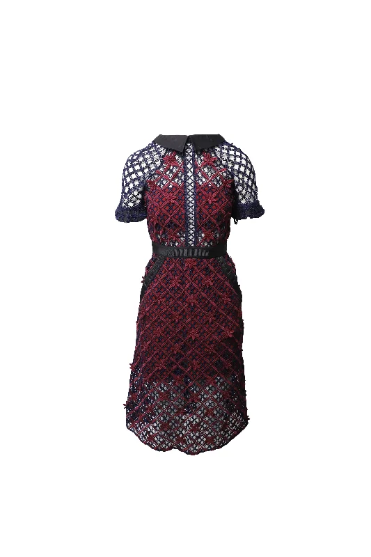 Women's Outfit Graceful Movement Self-Portrait Floral Grid Midi Dress in Multicolor Polyester