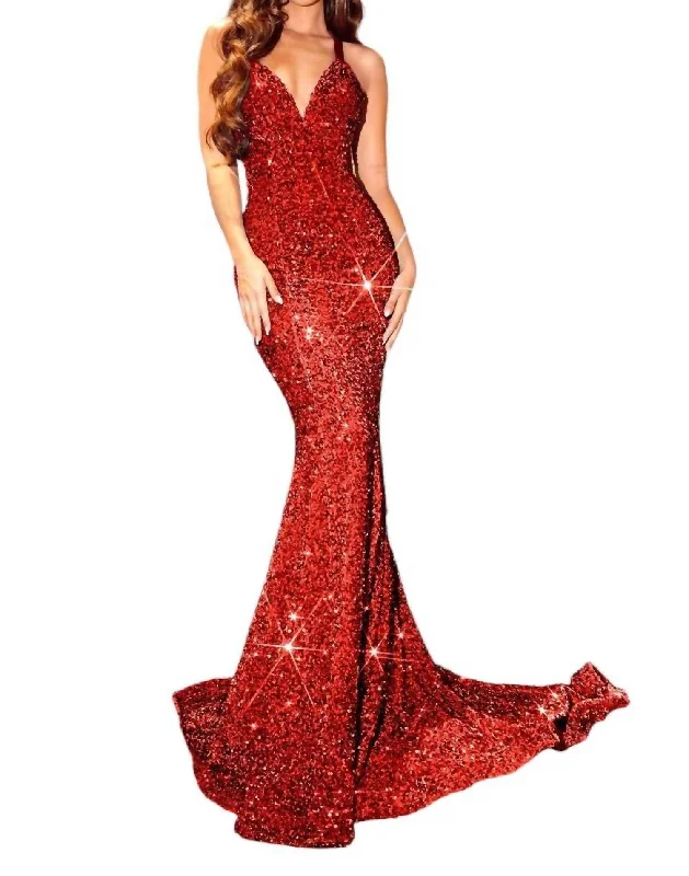 Women's Elegant Evening Attire Casual Elegance Sequin Mermaid Evening Gown In Red