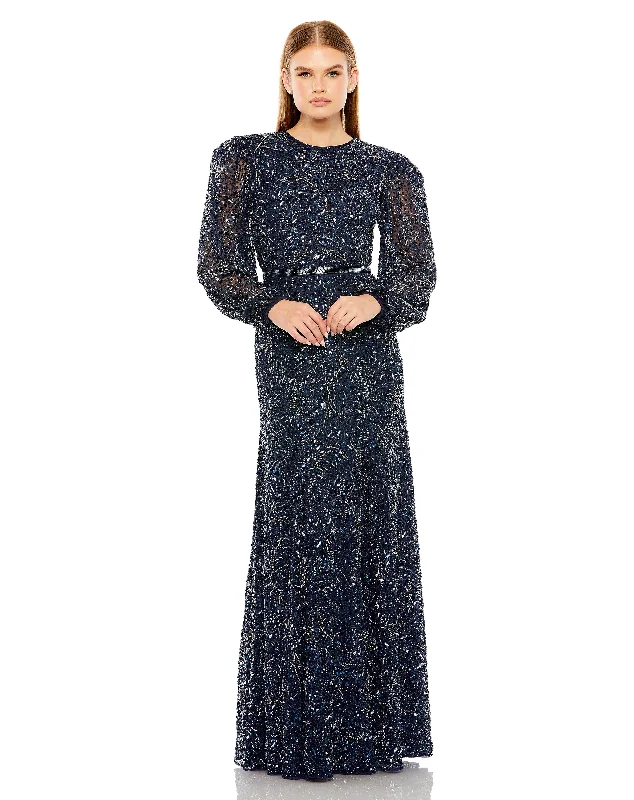 Women's Outerwear Attire Hollywood Glam Award - Show Style Sheer Long Sleeve Beaded Gown