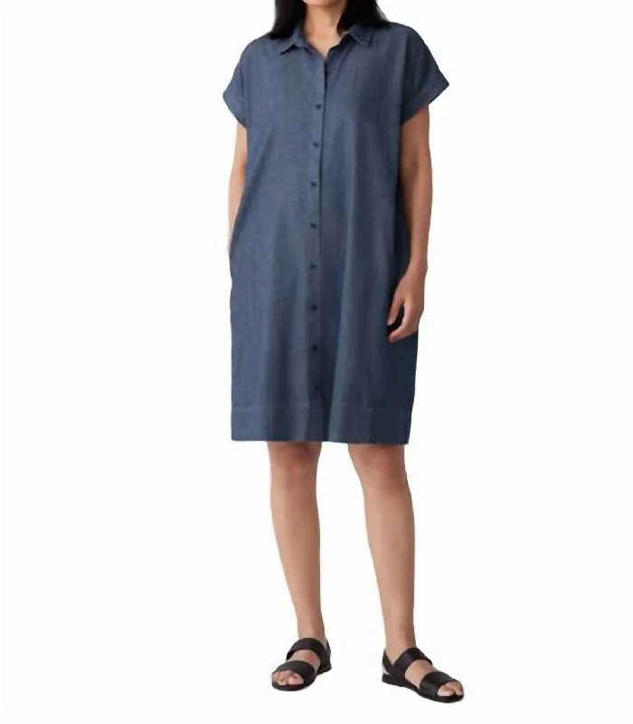 Women's Clothes For Special Occasions Hollywood Glam Award - Show Style Shirt Dress In Denim