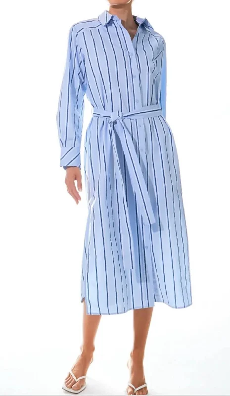 Chic Women's Outfit Feminine Charm Shirt Dress In Powder Blue Maxi