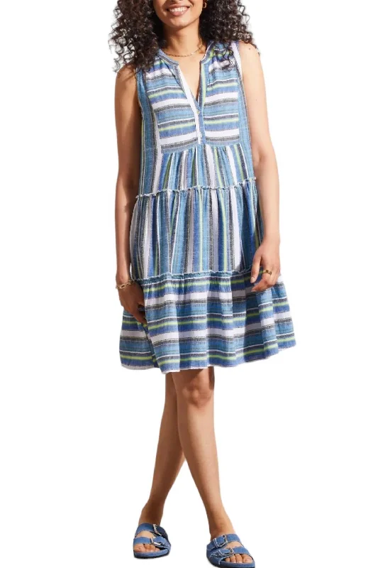 Stylish Women's Apparel End - of - Month Blowout Sleeveless Tiered Dress In Blue Sea