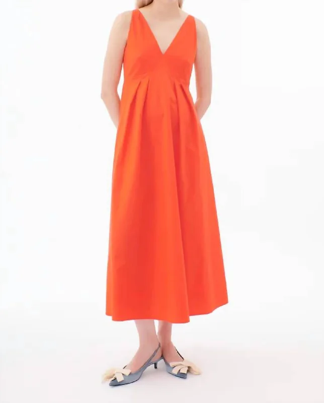 Women's Vacation Attire Mid - Season Sale Sleeveless V-Neck Dress In Orange