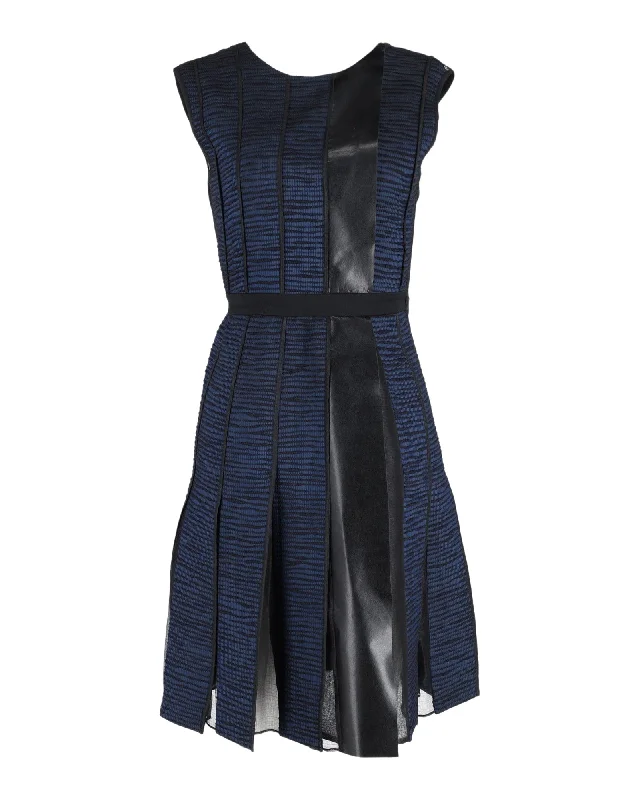 Women's Office Outfit Classic Timeless Elegant Style Sportmax Sleeveless Paneled Dress in Blue Cotton