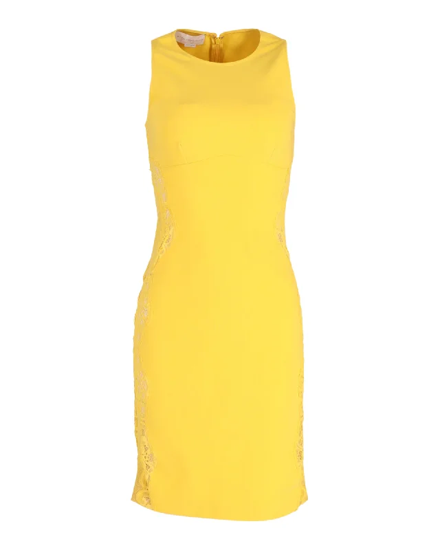 Women's Outerwear Attire Casual Weekend Relaxed Style Stella McCartney Bodycon Dress with Lace Trims in Yellow Cotton