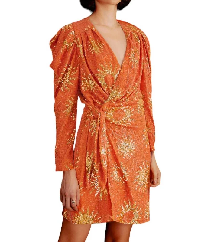 Women's Professional Garments Fashion-Forward Style Sunny Mood Long Sleeve Wrap Dress In Orange