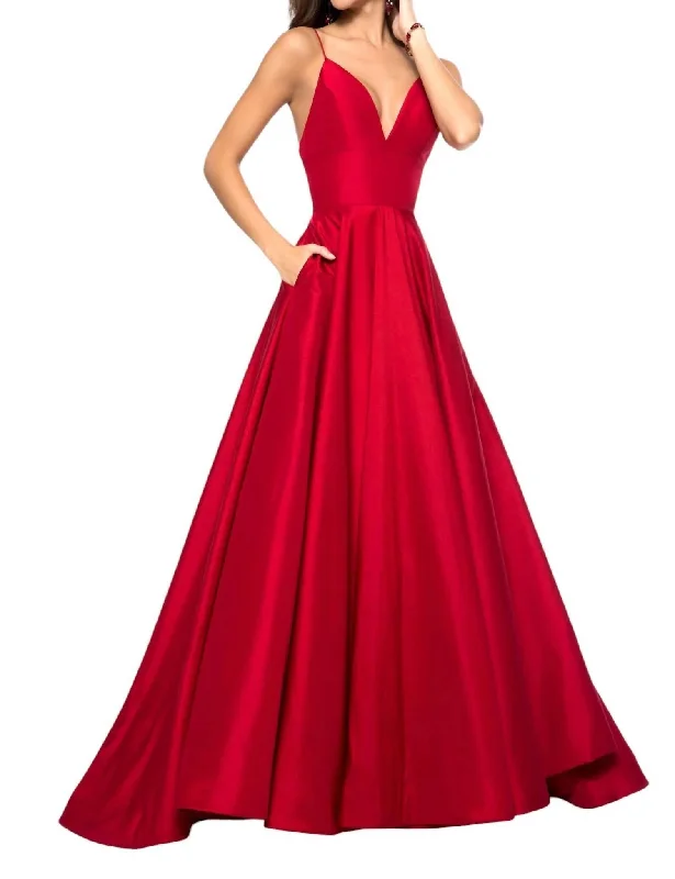 Women's Stylish Vacation Attire Luxury Comfort Taffeta A-Line Gown In Red