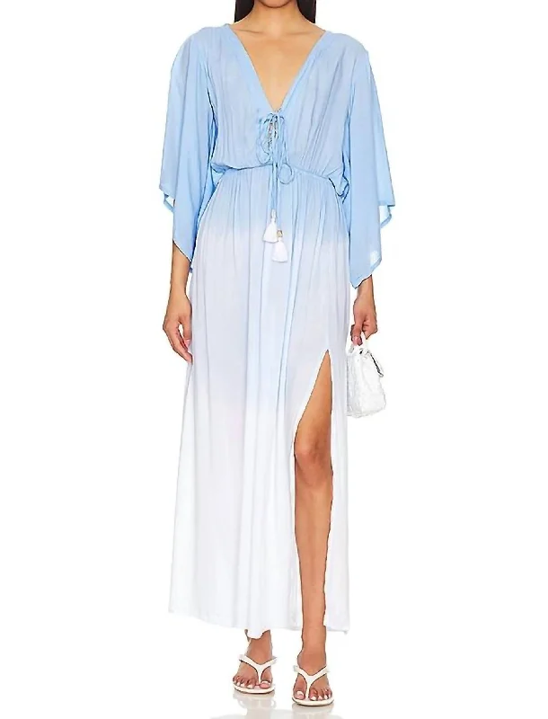 Women's Office Clothing Classic Timeless Elegant Style Tallow Maxi Dress In Blue White Ombre