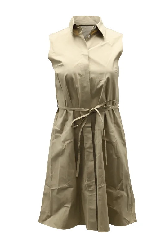 Formal Outfit For Women Now on Sale for Chic Urban Styles Theory Belted Shirt Dress in Beige Cotton