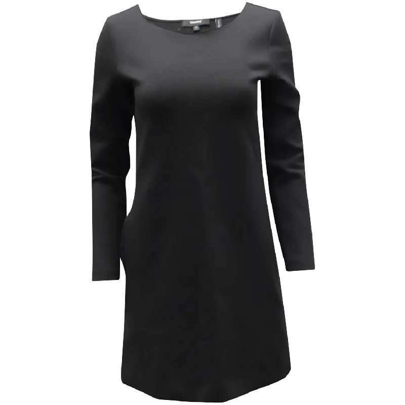 Women's Comfortable Garments Dreamy Draping Theory Long Sleeve Knit Dress in Black Polyester