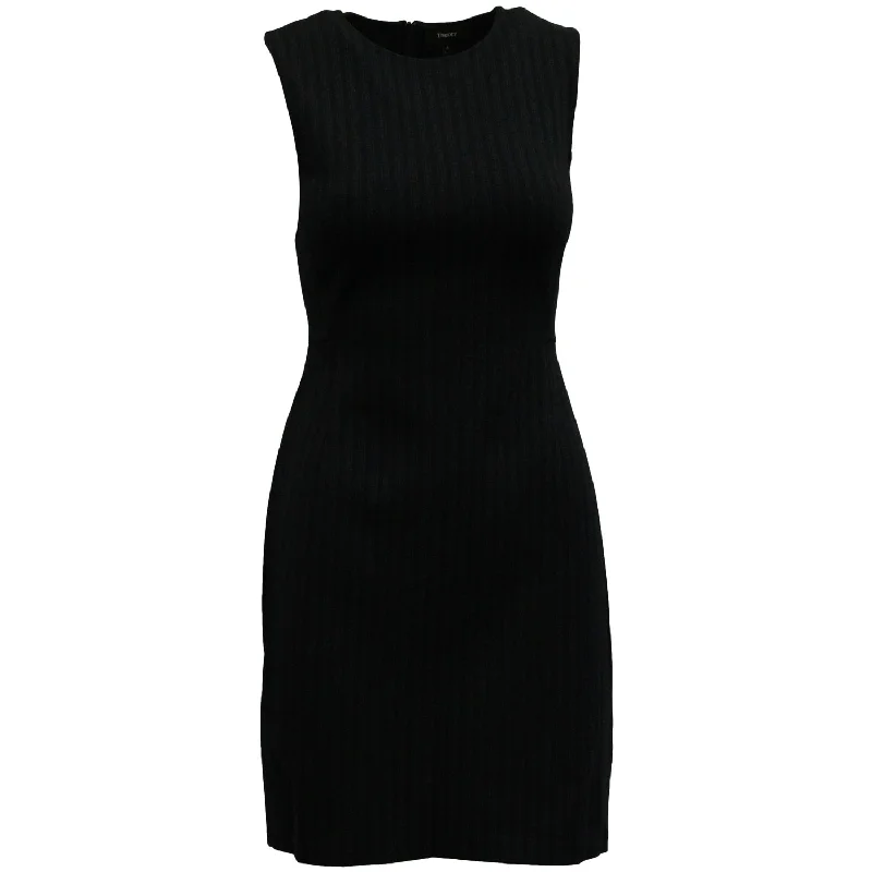 Women's Timeless Attire Disco - Inspired Retro Dance Look Theory Ribbed Bodycon Dress in Navy Blue Viscose