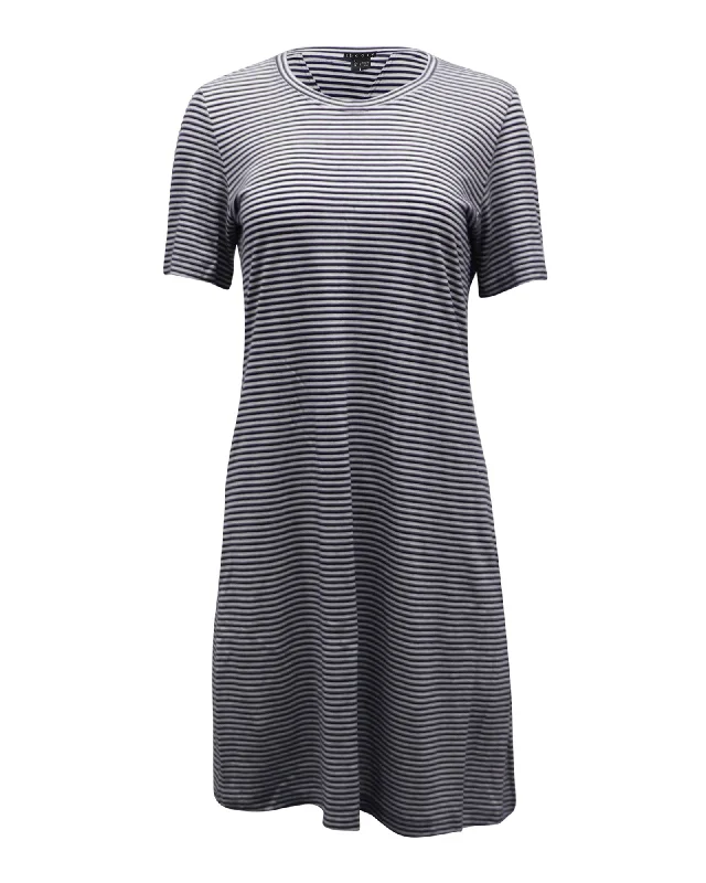 Women's Trendy Clothing Playful Elegance Theory Striped T-Shirt Dress in Multicolor Cotton