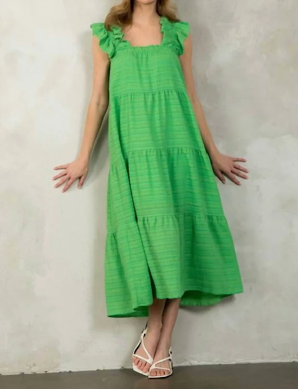 High-Fashion Women's Clothing Effortless Sophistication Tiered Maxi Dress In Green