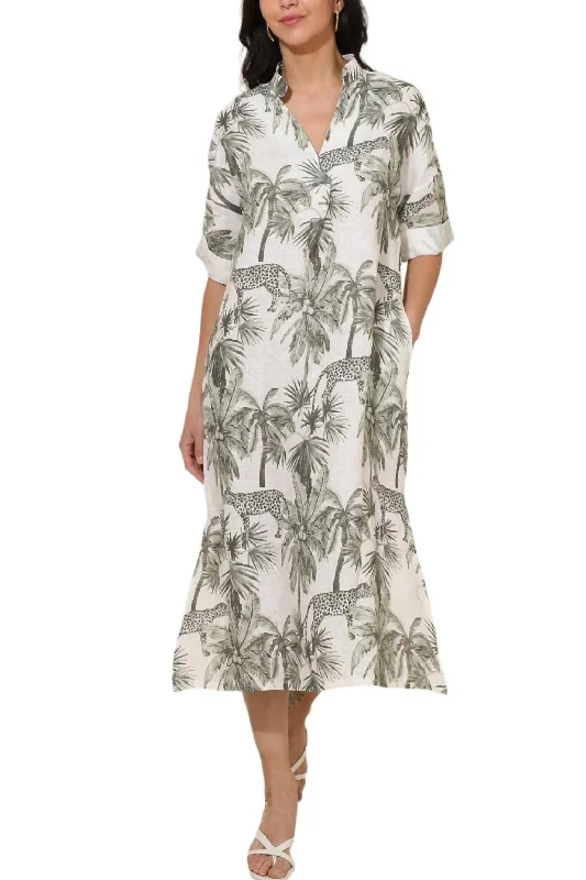 Women's Casual Outfit Modern Romance Tropical Print Shirt Dress In Khaki