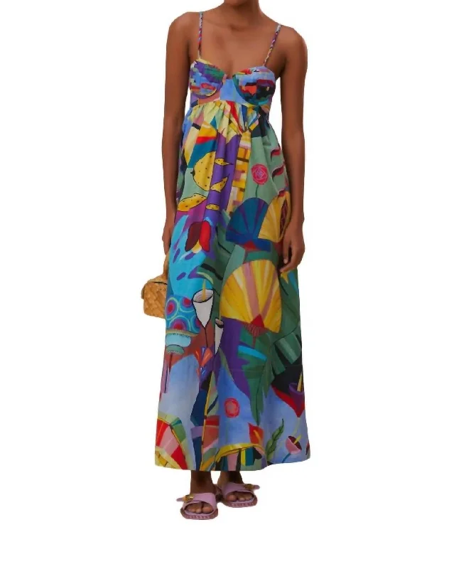 Women's Casual Clothing For Lounging Boho - Chic Festival - Ready Style Tropical Scenario Sleeveless Maxi Dress In Multi