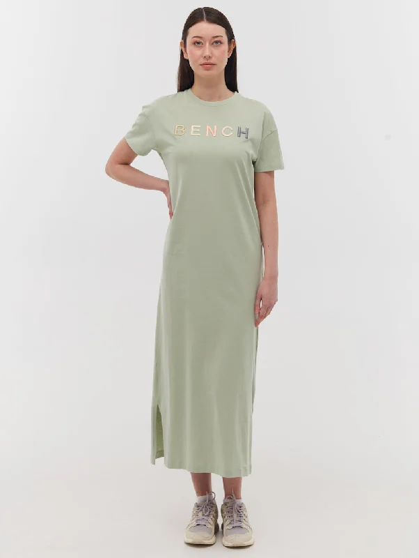 Modern Women's Outfit Playful Elegance Tussah Chest Logo T-Shirt Dress