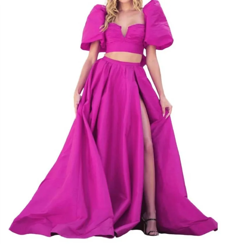 Women's Resort Attire Flash Sale Two Piece Taffeta Gown In Fuchsia