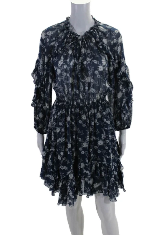 Women's Clothes For Outdoor Events Chic Allure Ulla Johnson Womens Floral Print Long Sleeves A Line Dress Navy Blue