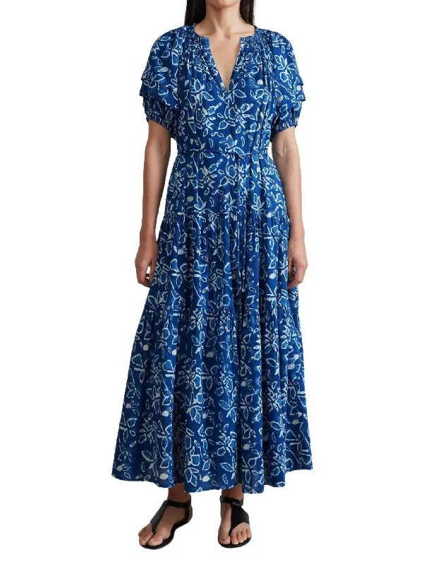 Women's Fashionable Clothing Sets Parisian Effortless Chic Style Uva Romantic Maxi Dress In Floras Dabu Indigo