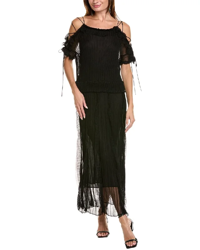 Women's Holiday Clothing End - of - Month Blowout Valentino Pleated Cold-Shoulder Silk-Blend Maxi Dress