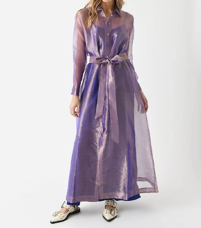 Women's Luxury Garments Lightweight Fabric Valerie Long Sleeve Organza Dress In Purple