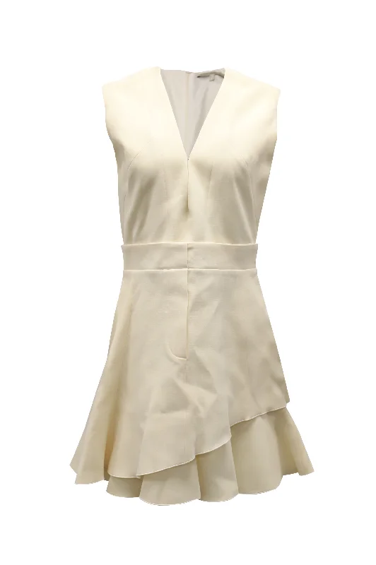 Vintage-Inspired Garments Dreamy Draping Victoria Beckham V-Neck Sleeveless Dress in Cream Wool