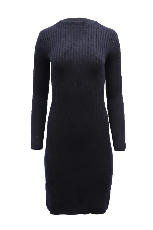 Women's Active Garments For Workouts Feminine Soft - Hued Look Vince Ribbed-Knit Long Sleeve Dress in Navy Blue Wool