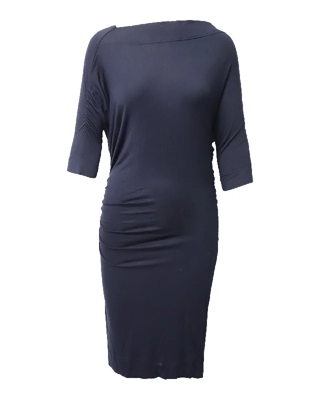 Women's Vintage Attire Great Deals on Ethnic Cultural Wear Vivienne Westwood Anglomania Draped Long Sleeve Dress in Navy Blue Viscose